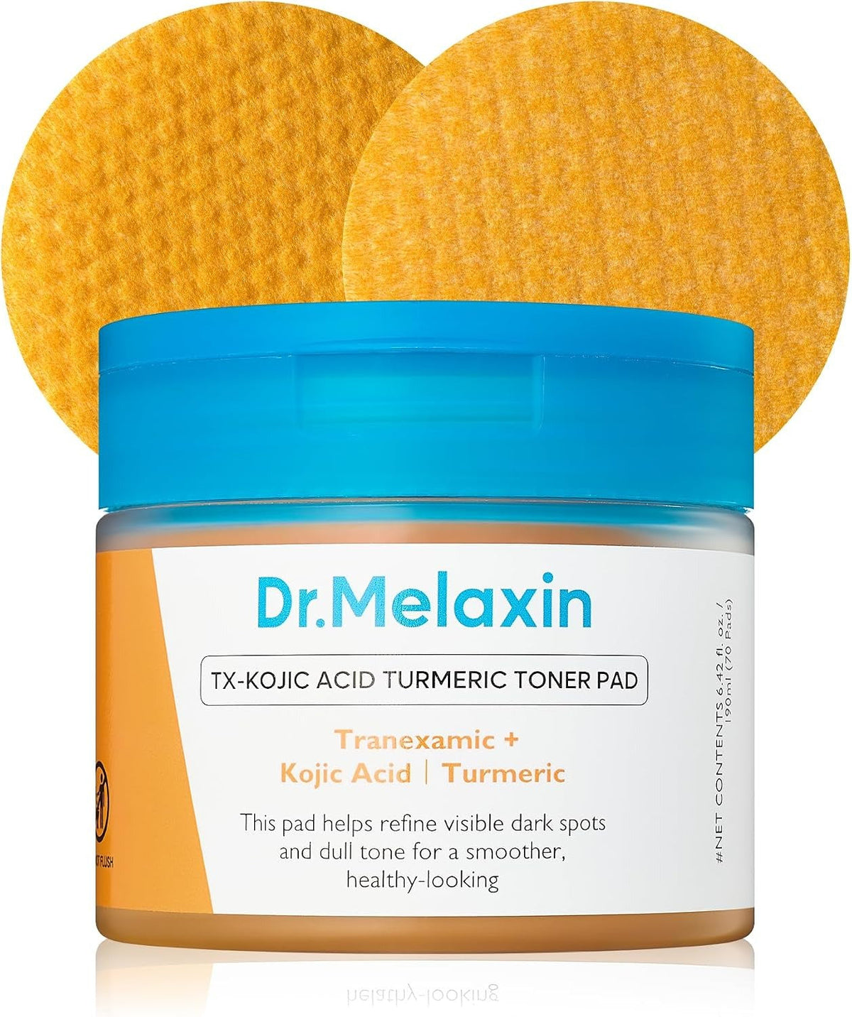 Dr.Melaxin TX Turmeric Toner Pads, 70 Sheets, Tranexamic Acid, Kojic Acid, Turmeric