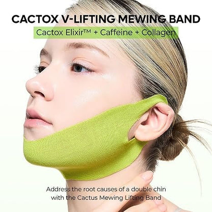 Dr.Melaxin CACTOX V-Lifting Mewing Band – Cactox + Caffeine + Collagen Double Chin Lifting Band for Sagging Jawline & Facial Puffiness 8 pcs (2 pcs)