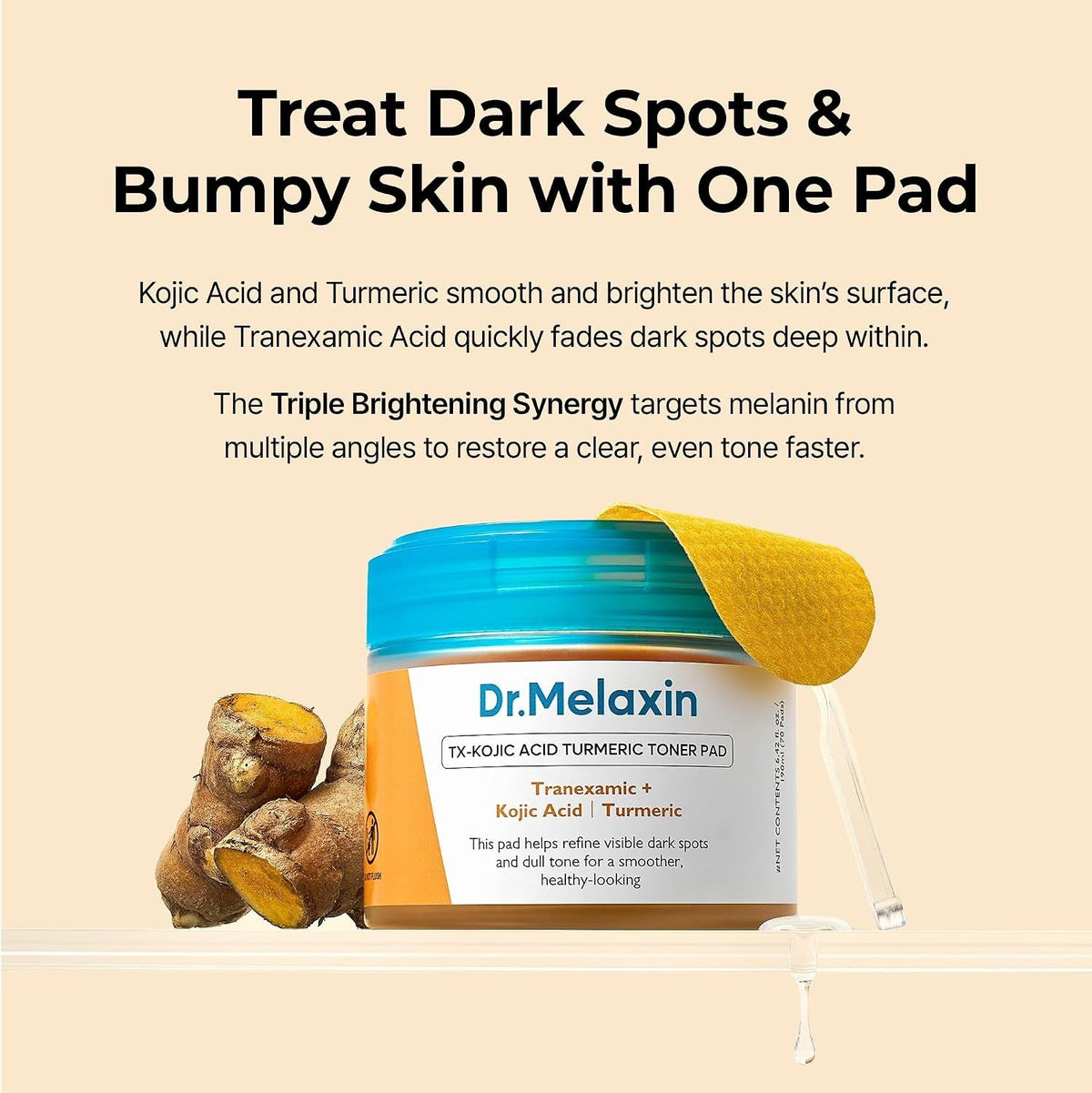 Dr.Melaxin TX Turmeric Toner Pads, 70 Sheets, Tranexamic Acid, Kojic Acid, Turmeric